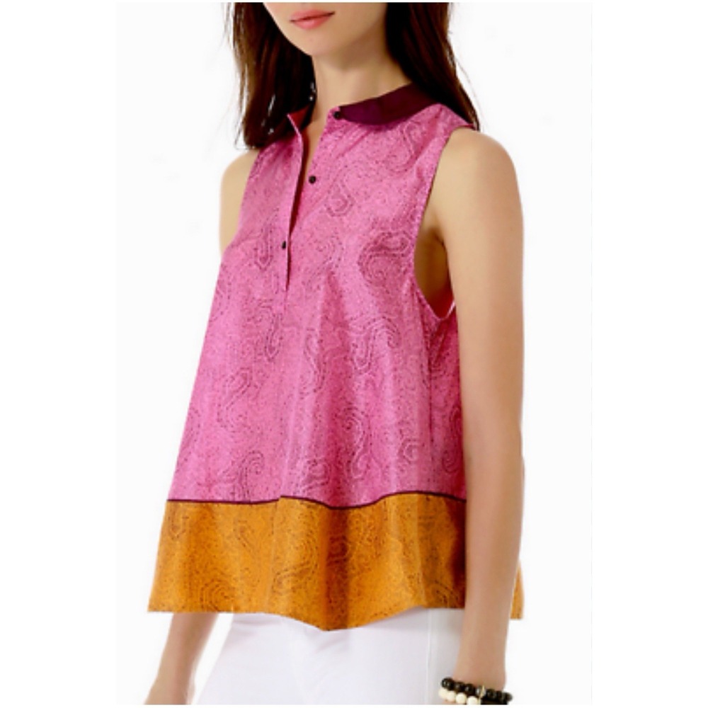 Elizabeth and James Aura Silk Cami Sz M Paisley Top Blouse MSRP $285 Pink Orange